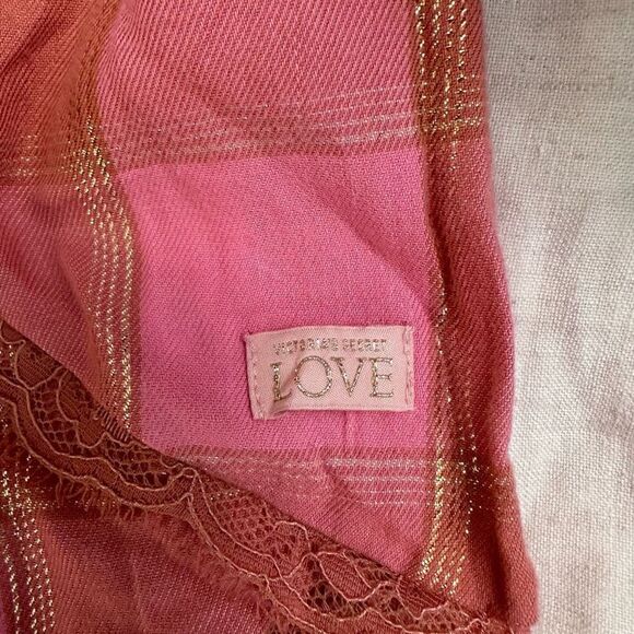 Victoria's Secret Women's Sleep Shorts Plaid Flannel Lace Trim Pink Gold Small - Picture 4 of 4